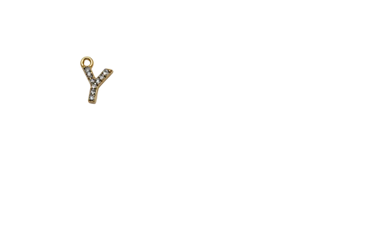 Gold letter Y initial with pavé clear crystals