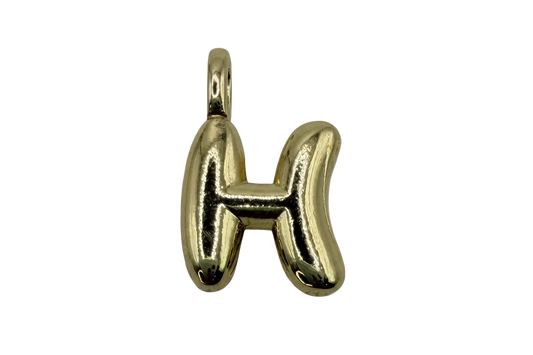 High-polish gold puffy letter H pendant with balloon-like shape