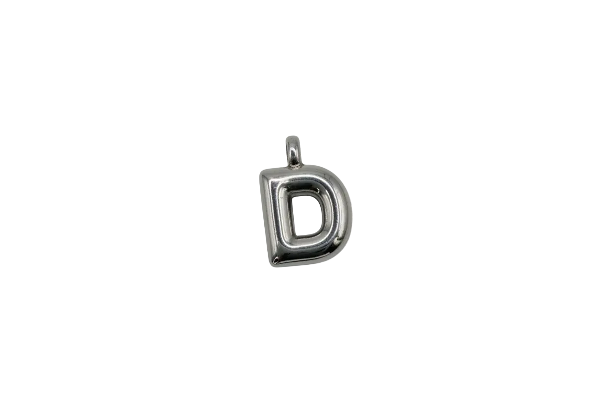 Shiny silver bubble letter D with hollow center