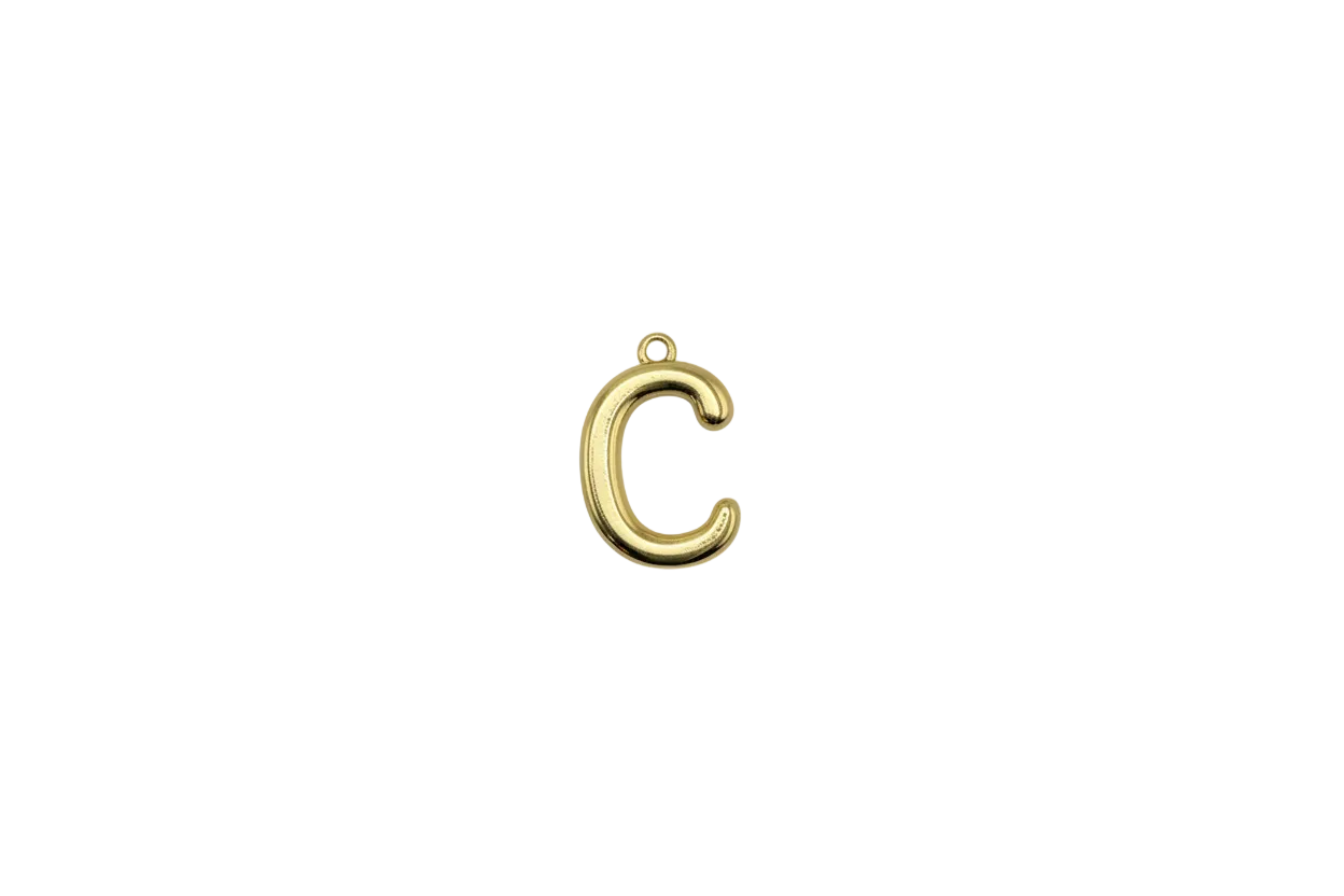 Polished gold letter C initial with puffed silhouette