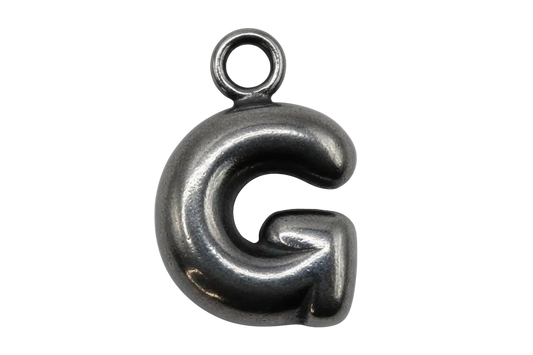 Polished silver initial letter G charm with rounded, sculpted profile
