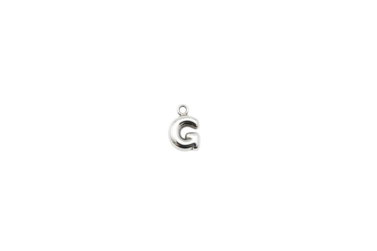 Polished silver letter G charm, sculpted and glossy