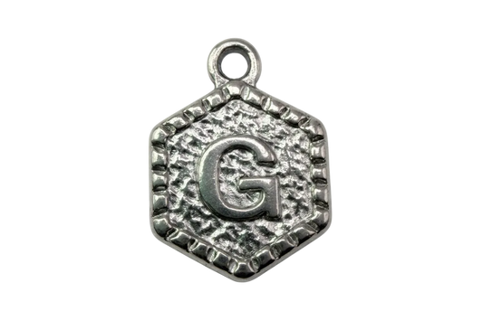 Textured silver octagon pendant with raised letter G monogram