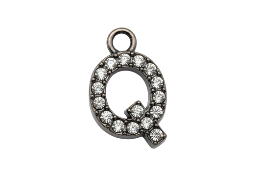 Silver pavé letter Q accented with clear crystals
