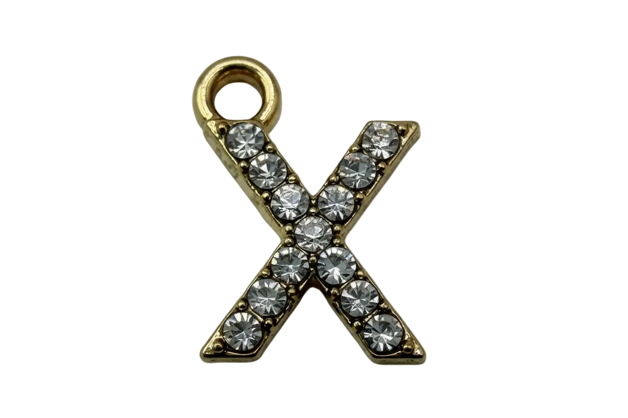 Gold letter X charm with pavé clear crystals