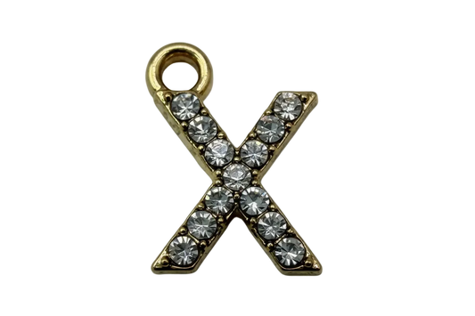Gold letter X charm with pavé clear crystals