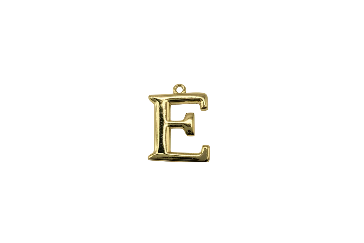 Polished gold serif letter E initial charm