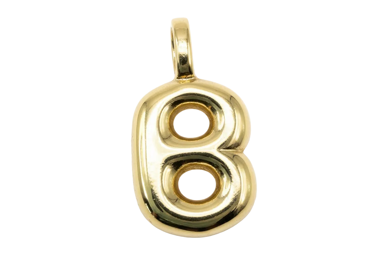 High-polish gold rounded letter B initial with ivory enamel insets