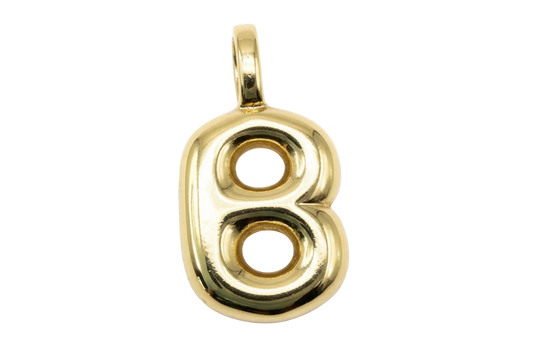 High-polish gold rounded letter B initial with ivory enamel insets