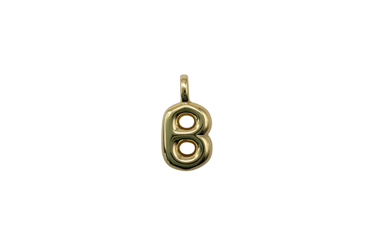 Gold rounded letter B initial with ivory enamel