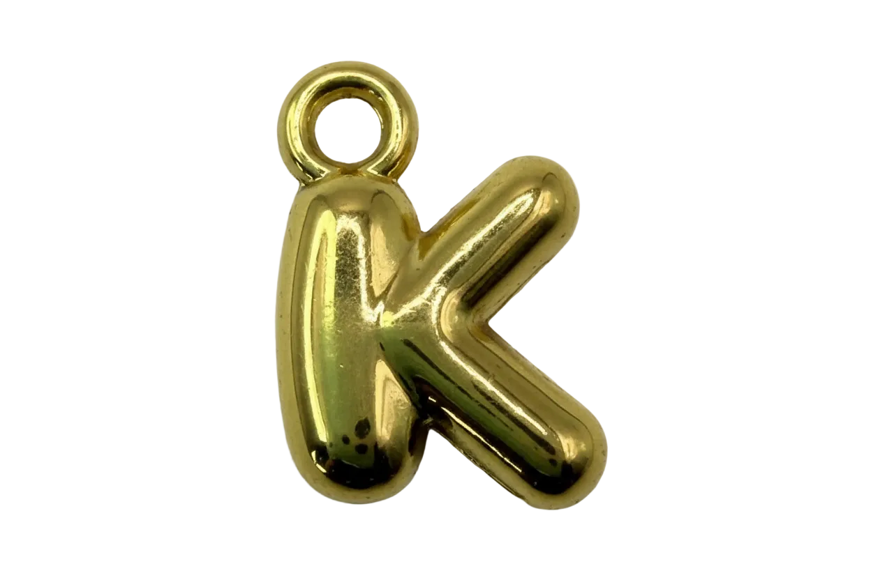 High-polish gold puffy letter K initial