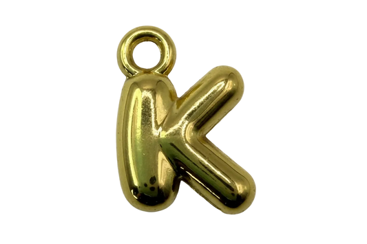 High-polish gold puffy letter K initial