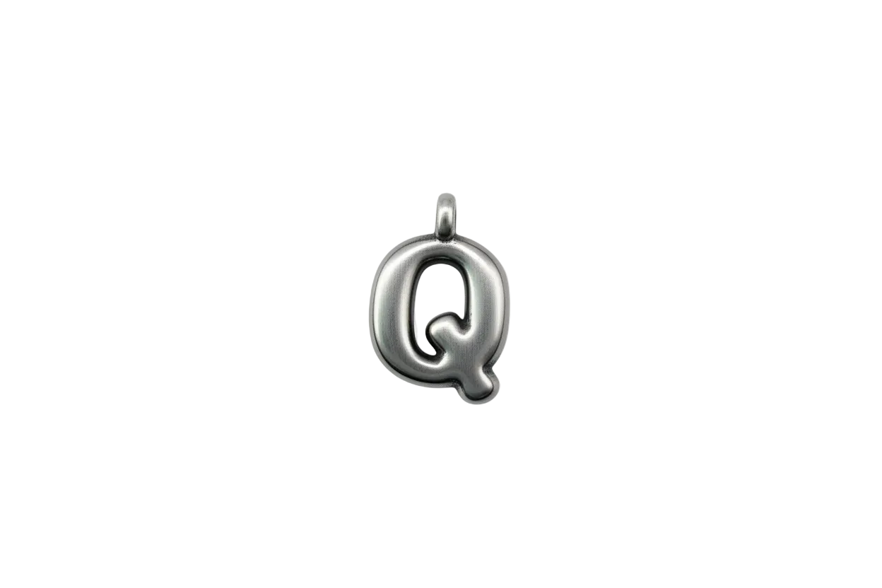 Oxidized silver letter Q with glossy curves