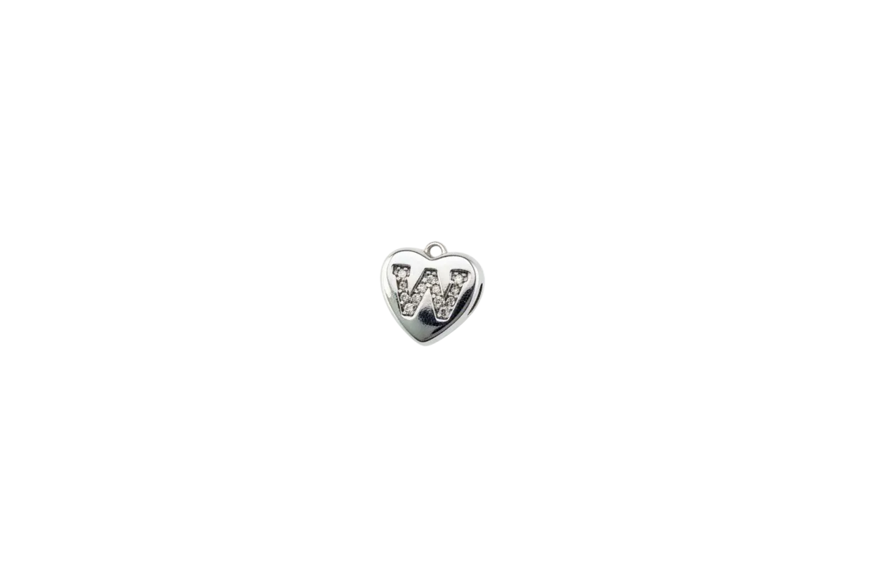Silver heart with clear pavé VW initials