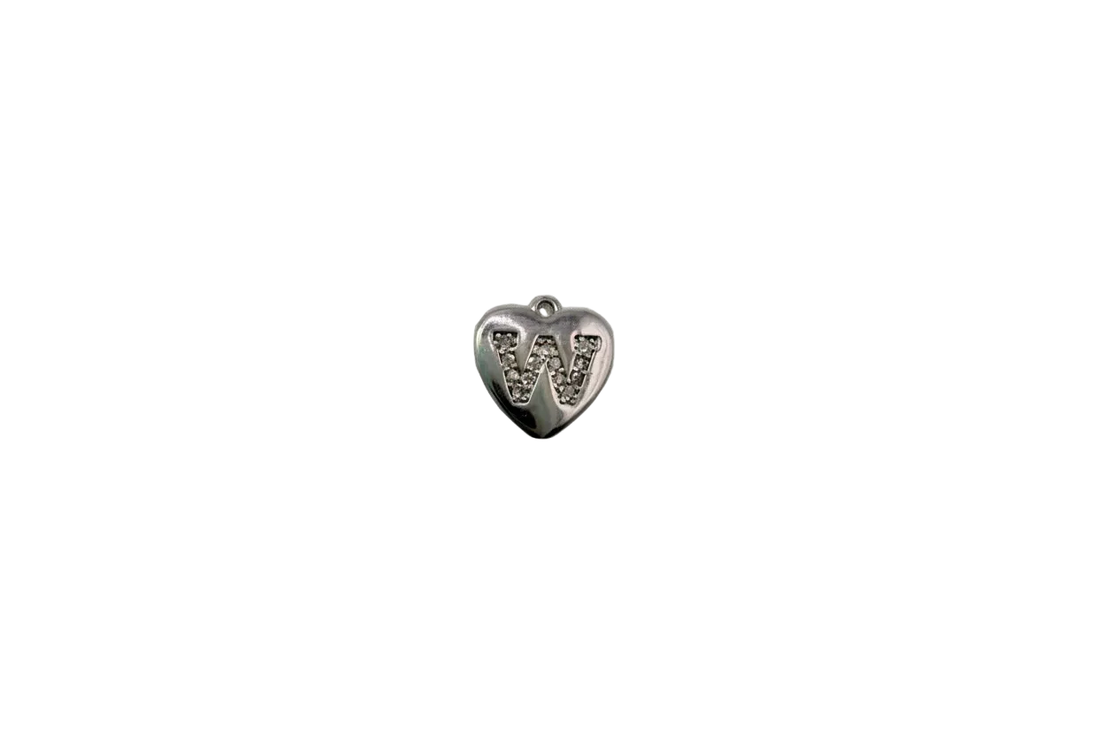 Silver heart with crystal pavé letter W