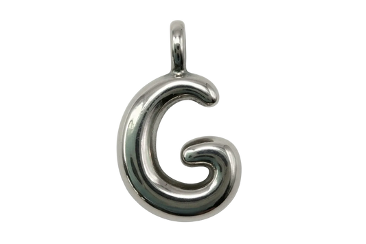 High-polish silver letter G initial charm with rounded sculptural shape