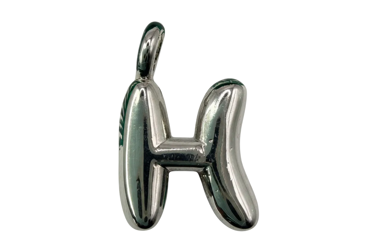 High-polish silver puffed letter H with a rounded, balloon-like silhouette