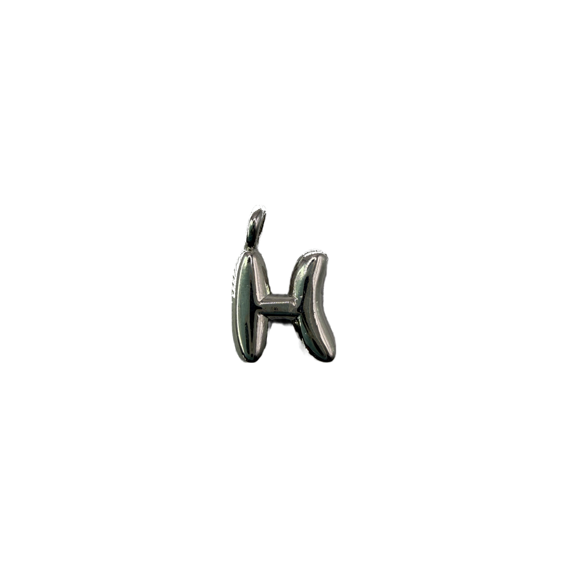Polished silver puffed letter H, rounded balloon style