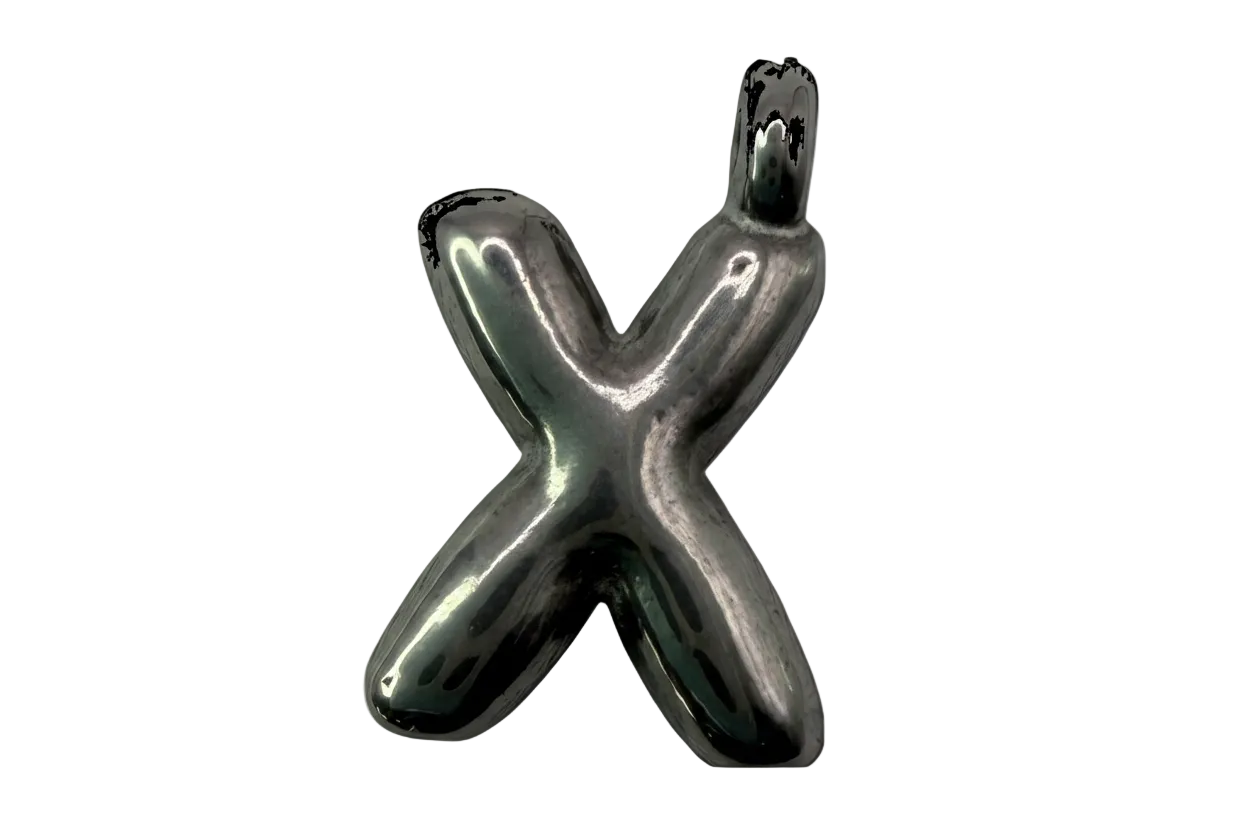 Puffy balloon-style letter X in high-polish silver metal with reflective shine