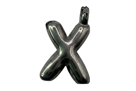Puffy balloon-style letter X in high-polish silver metal with reflective shine