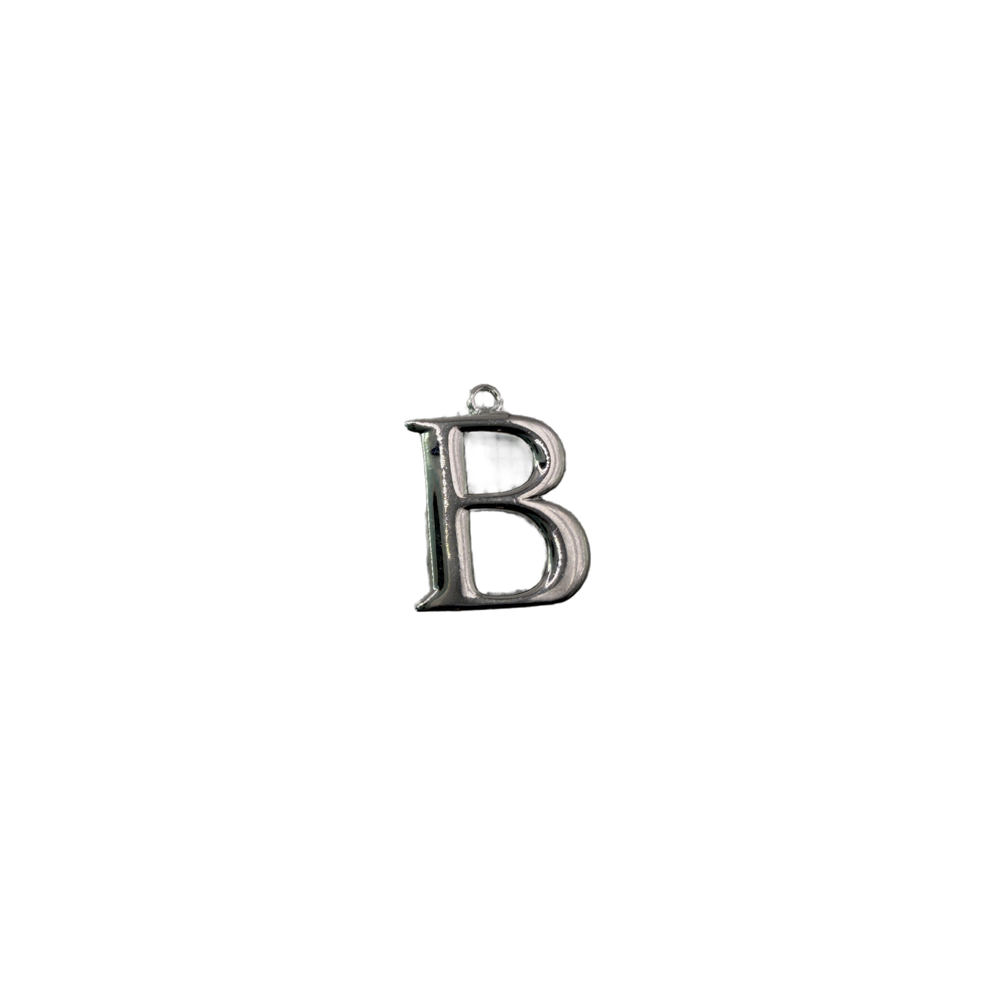 Glossy silver-toned letter B initial pendant