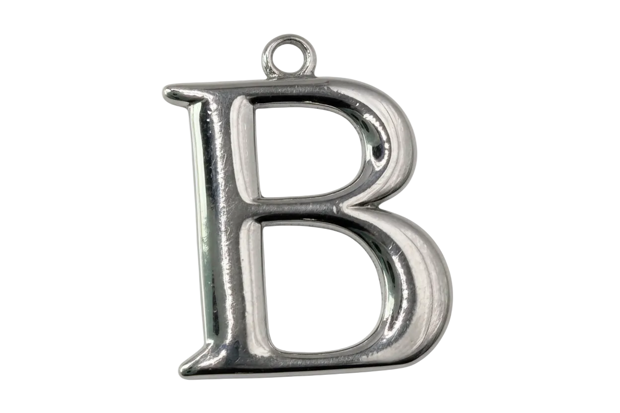 High-polish silver initial letter B pendant