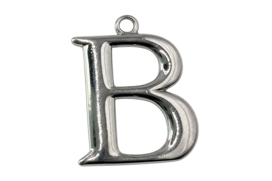 High-polish silver initial letter B pendant