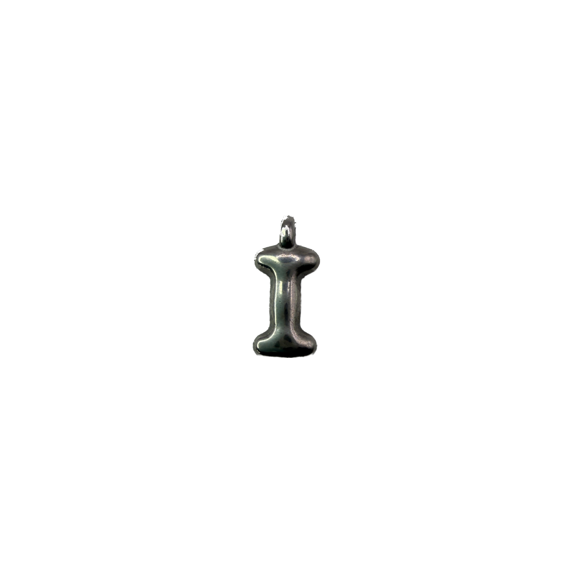 Polished silver letter I initial charm