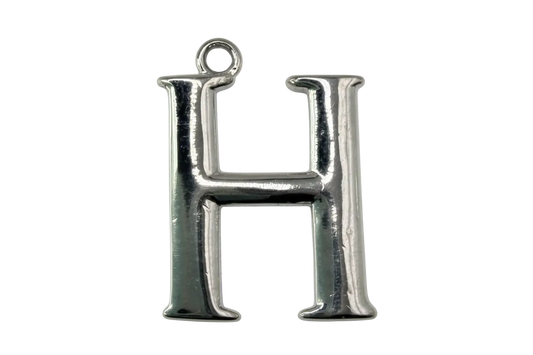 High-polish silver initial H letter charm with glossy reflective finish