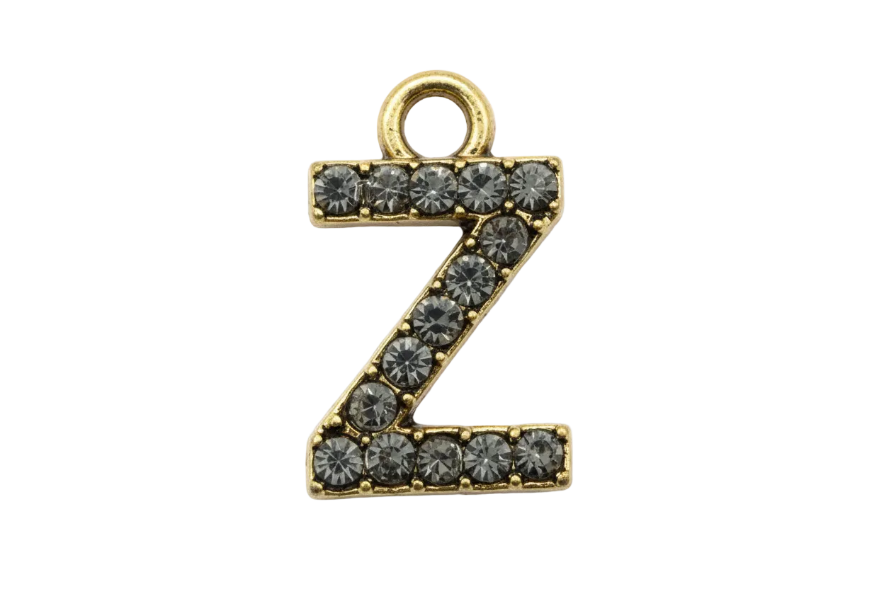 Gold letter Z initial charm with pavé clear crystals