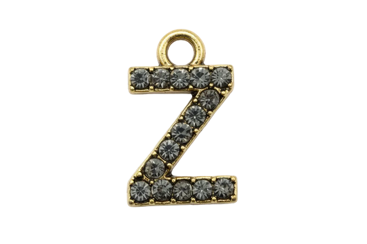 Gold letter Z initial charm with pavé clear crystals