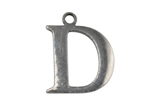 Polished silver-tone serif letter B pendant with smooth curved bowl and top loop