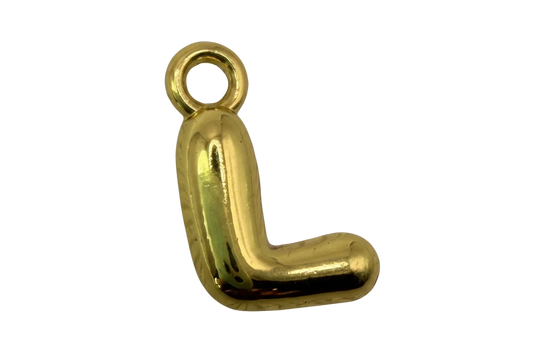 High-polish gold letter L initial charm with rounded, puffy silhouette