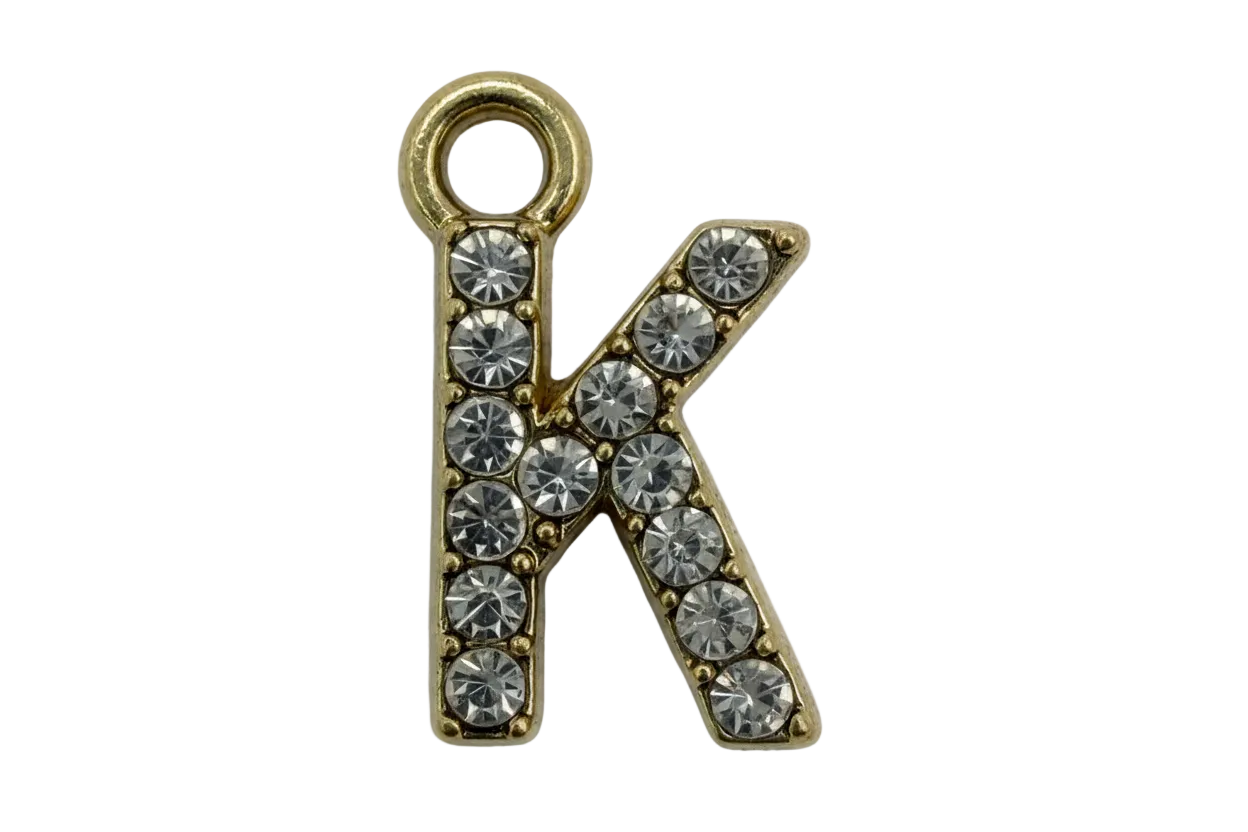 Gold K initial with clear pavé crystals