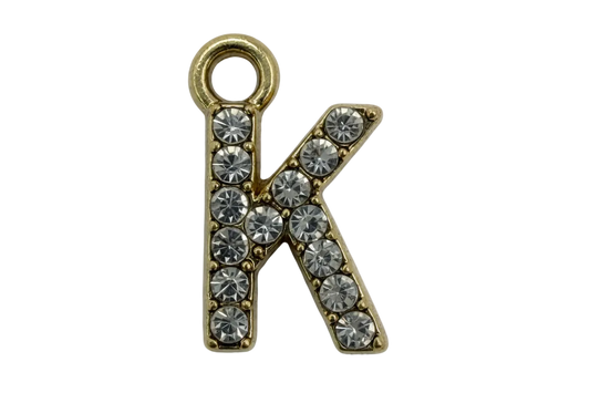 Gold K initial with clear pavé crystals