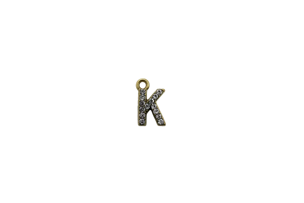 Gold K initial with clear crystals