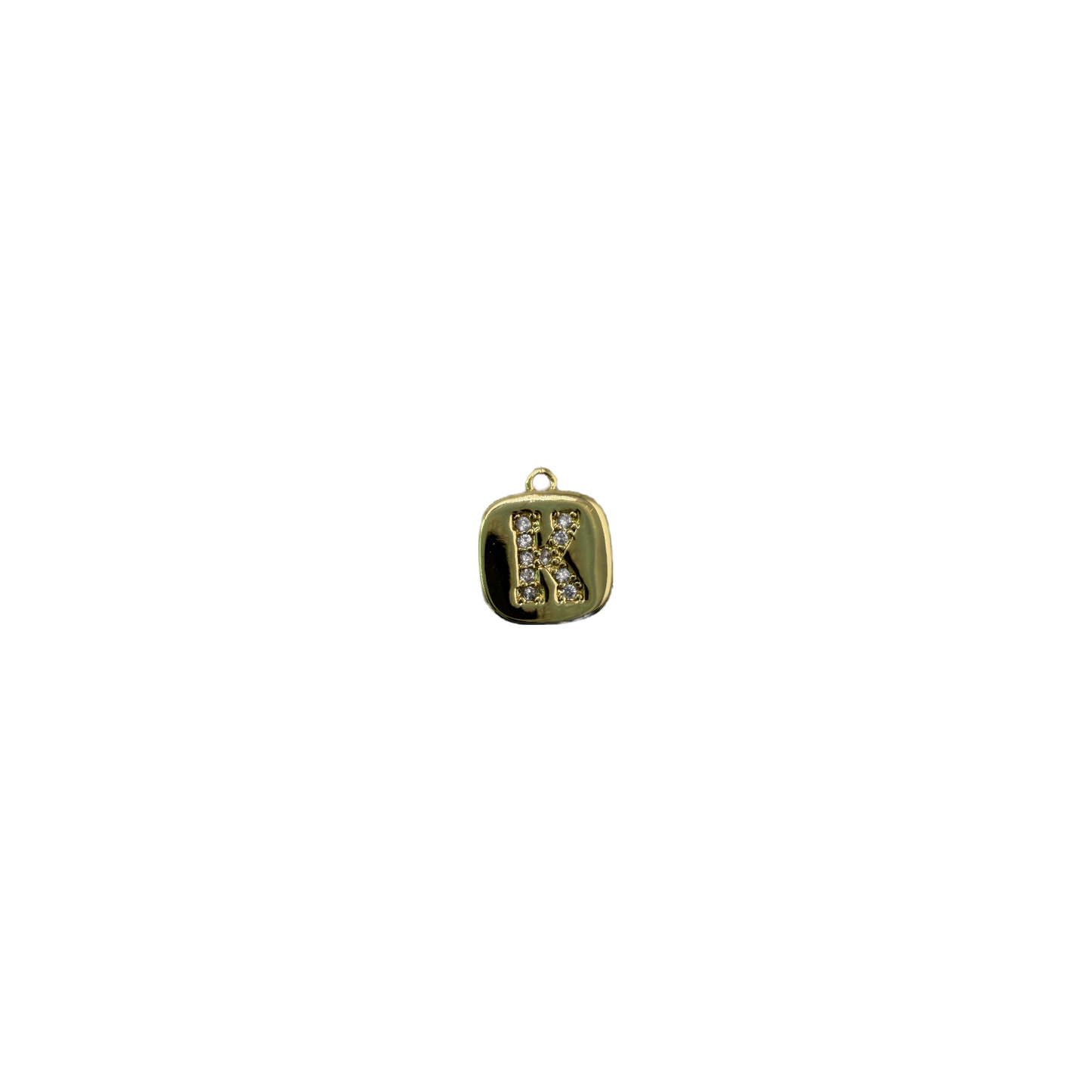 Gold tile with pavé letter K and clear gems