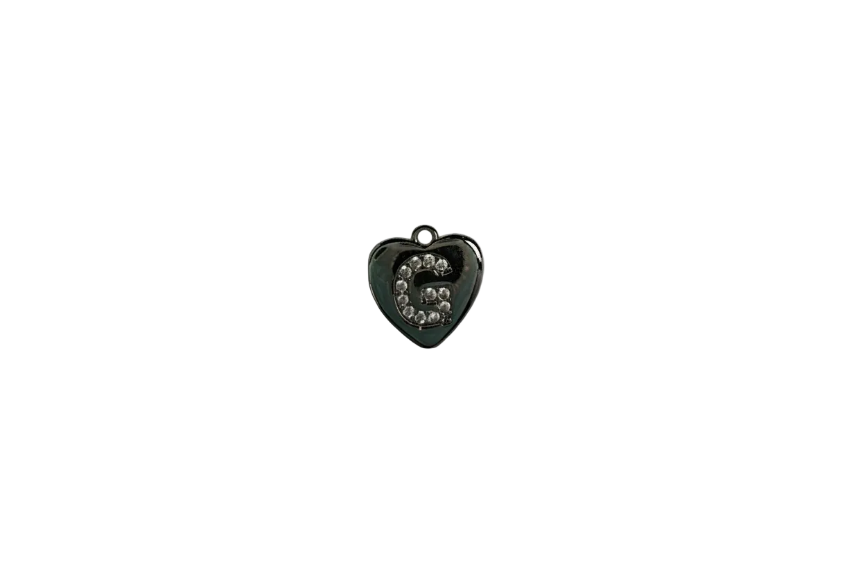 Silver heart with crystal pavé letter G