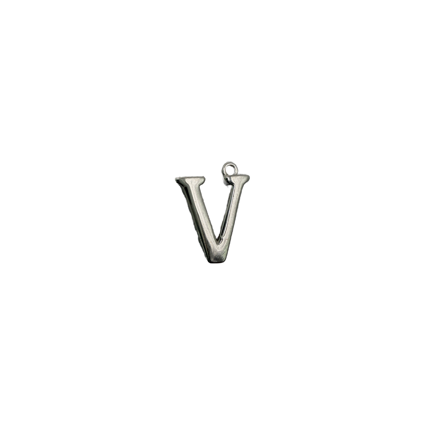 Polished silver letter V initial charm