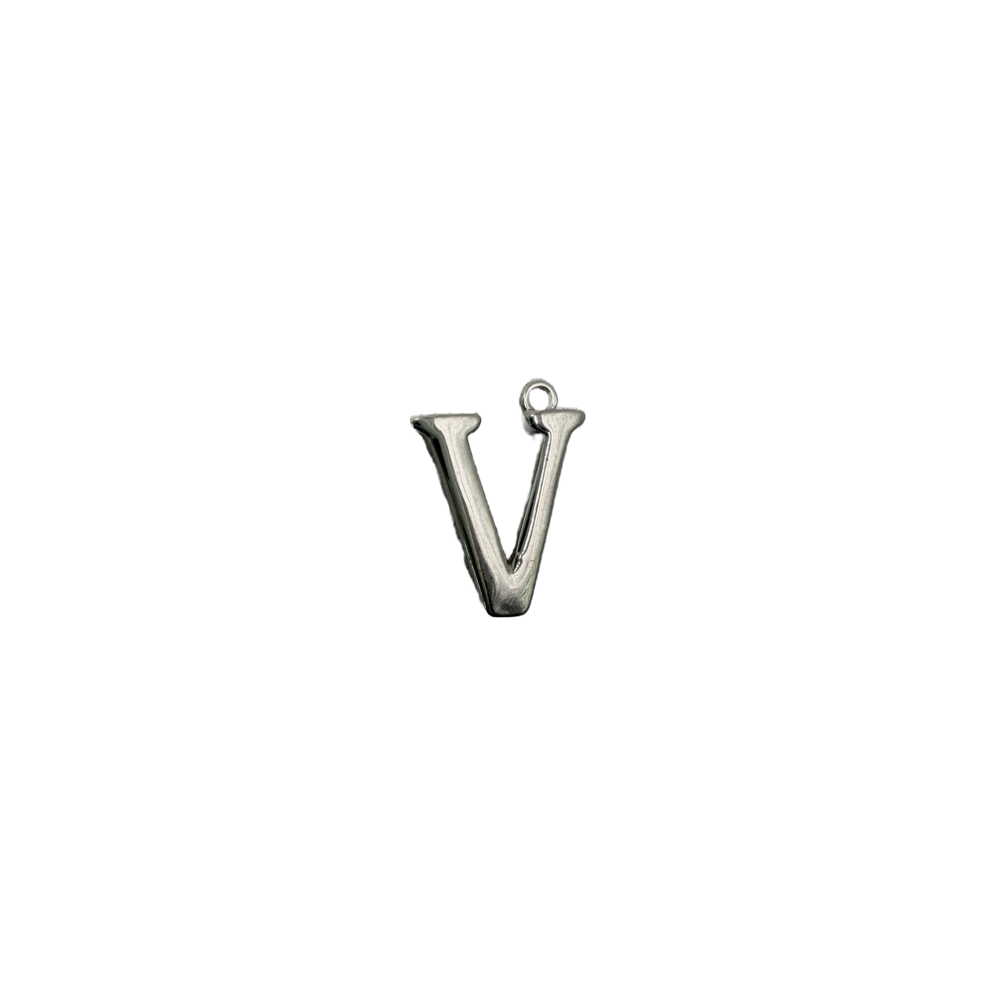 Polished silver letter V initial charm
