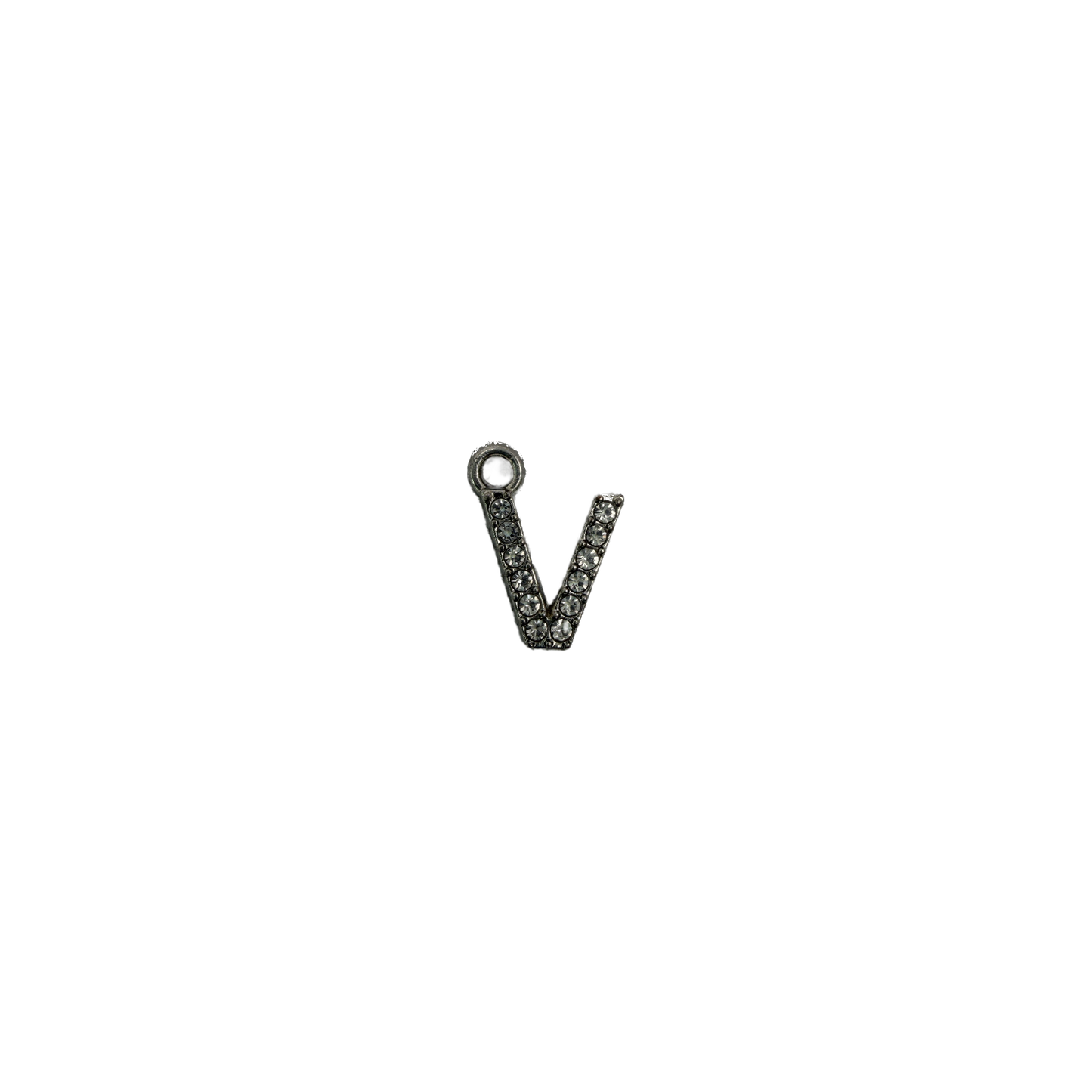 Silver letter V with clear crystal pavé on black
