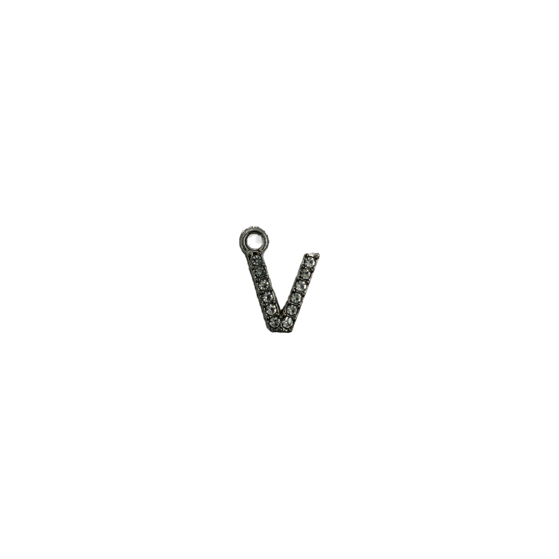 Silver letter V with clear crystal pavé on black