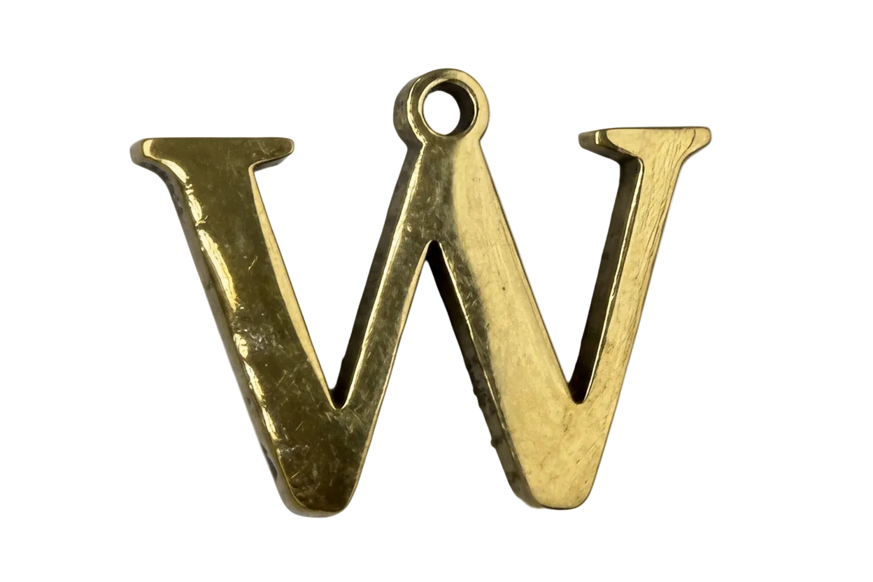Gold letter W initial charm with polished finish