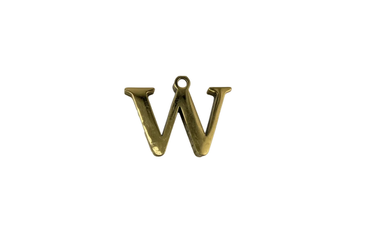 Polished gold letter W initial charm with subtle antiqued finish