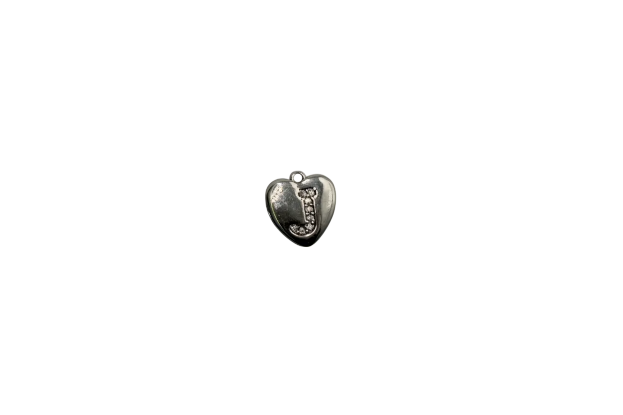 Silver heart with pavé J initial and clear crystals