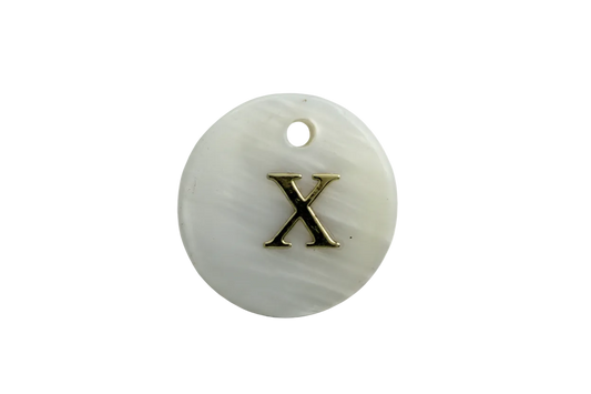 White round disc with polished gold letter X monogram