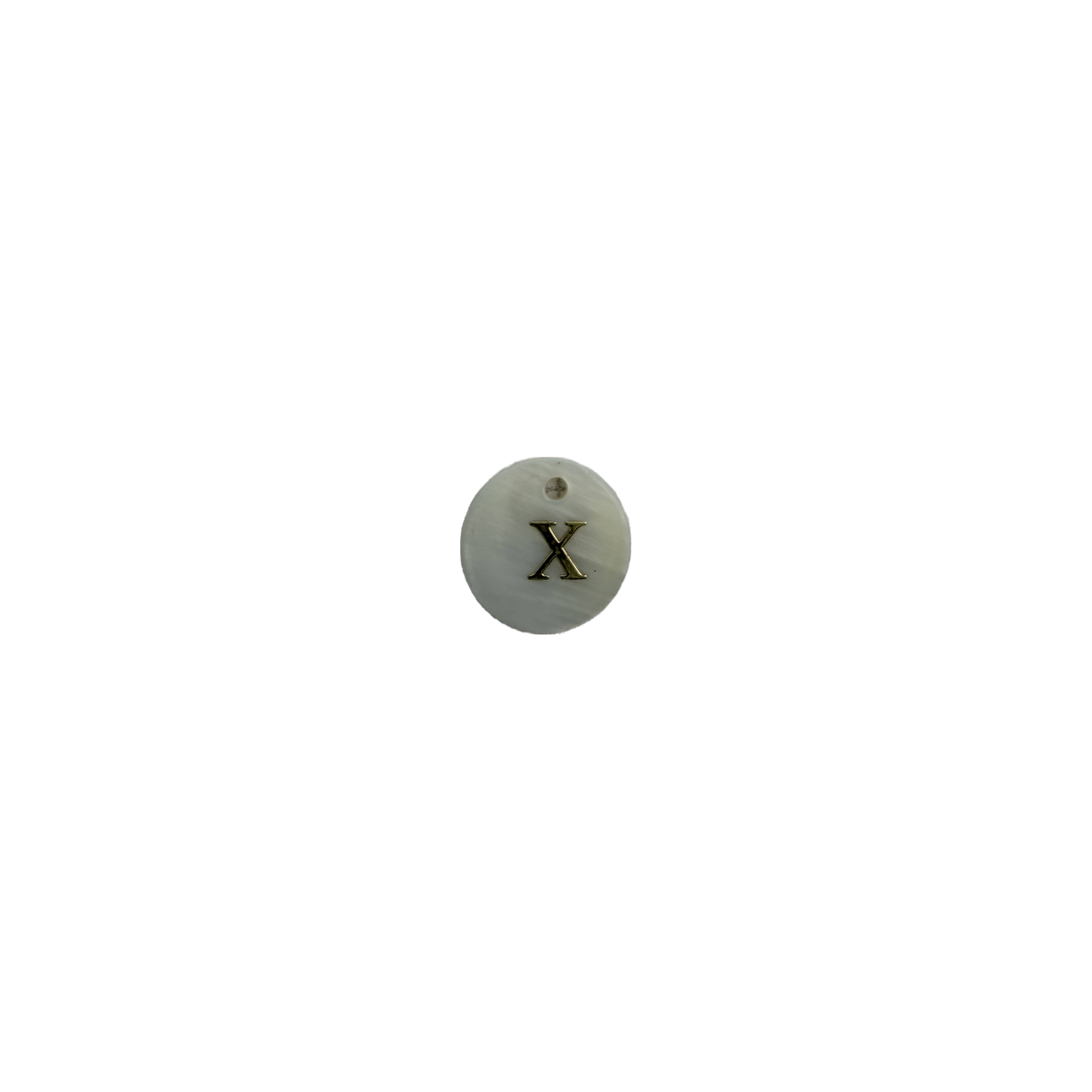 White disc with gold letter X monogram