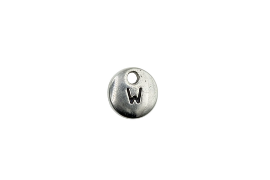 Polished silver round disc with engraved letter W