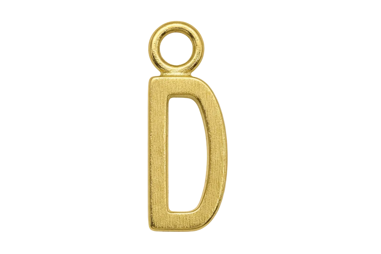 Gold textured block letter D initial with open center