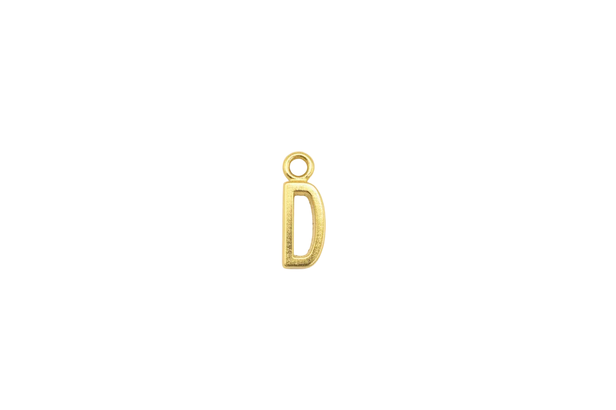 Gold block letter D initial, textured finish